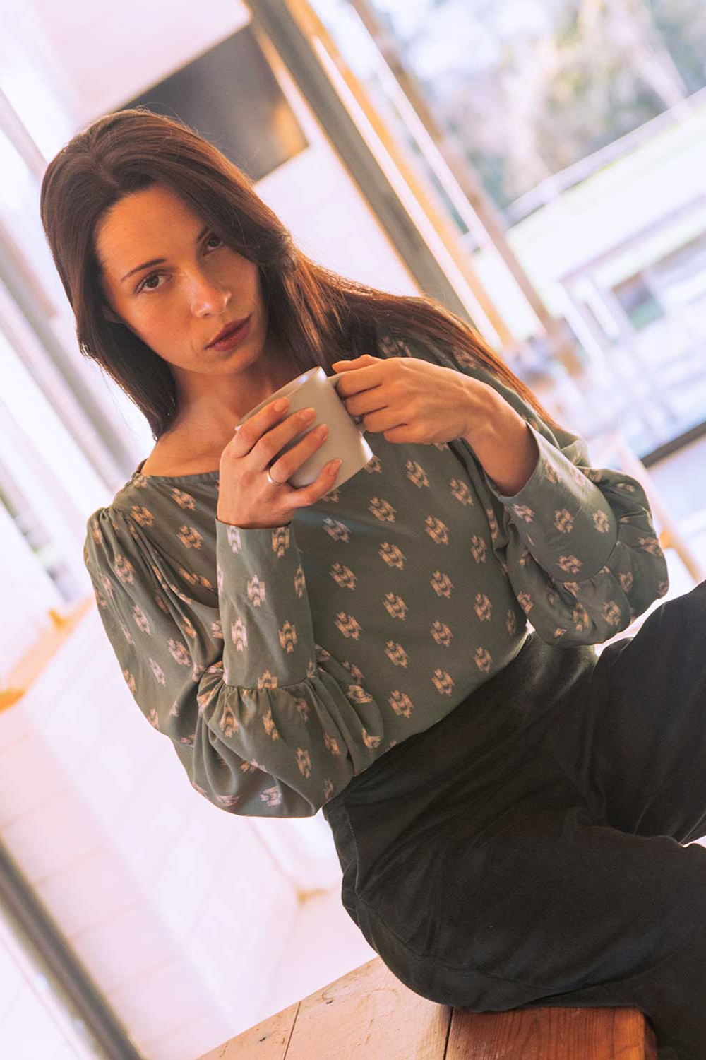 Widda  Blouse Cava Met Inca Patroon Mint