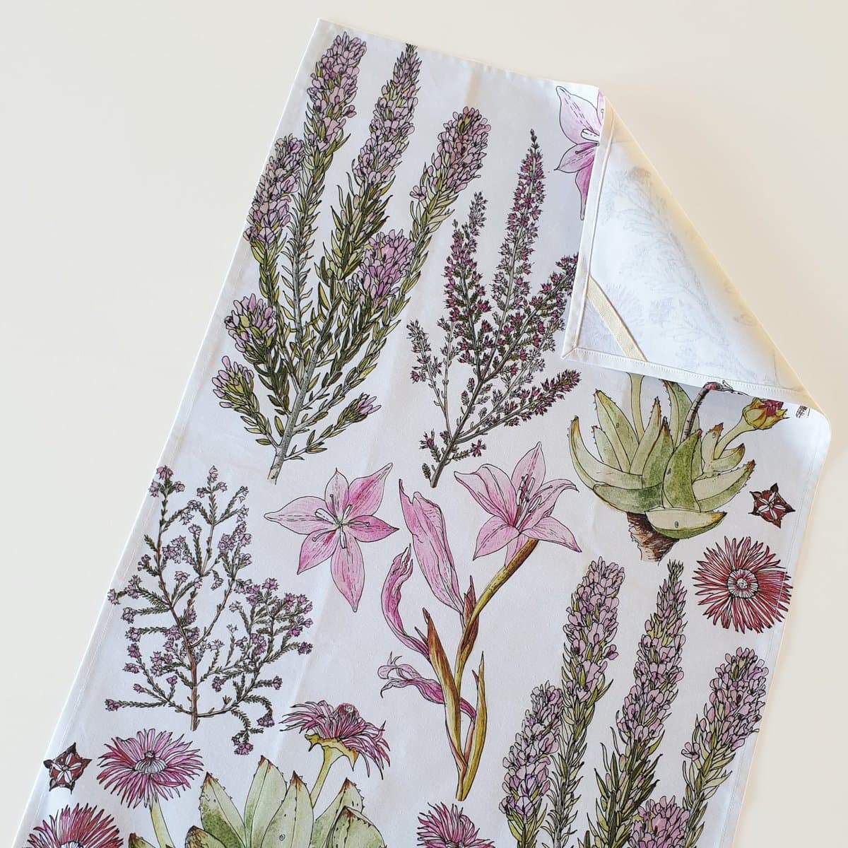 Floral Tea Towel Cotton - Pink Fynbos