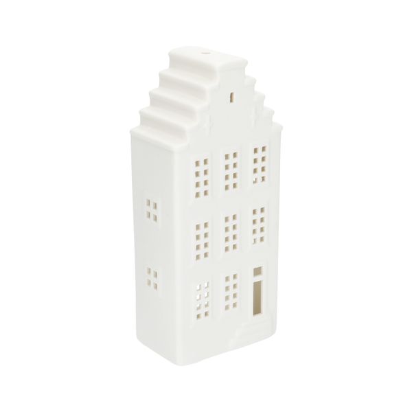 Waxinelichthouder,  porselein, huisje met trapgevel, 20 cm