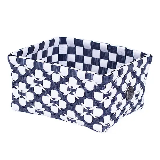 Handed By Regtangular Basket Navy White, Extra Small