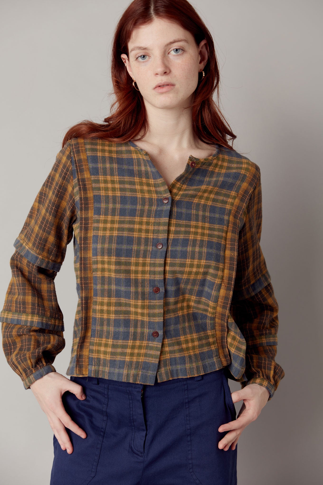 KOMODO  Top Lotus Biologisch Katoen Flanel Geruit Blauw Geel