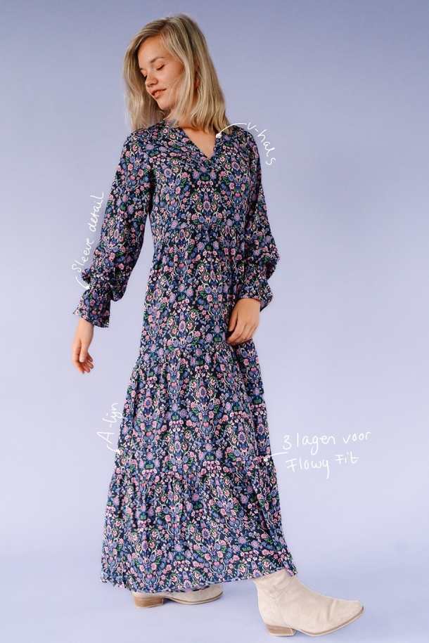 Common and Sense  Maxi Jurk Nora Bloemenprint Blauw & Paars