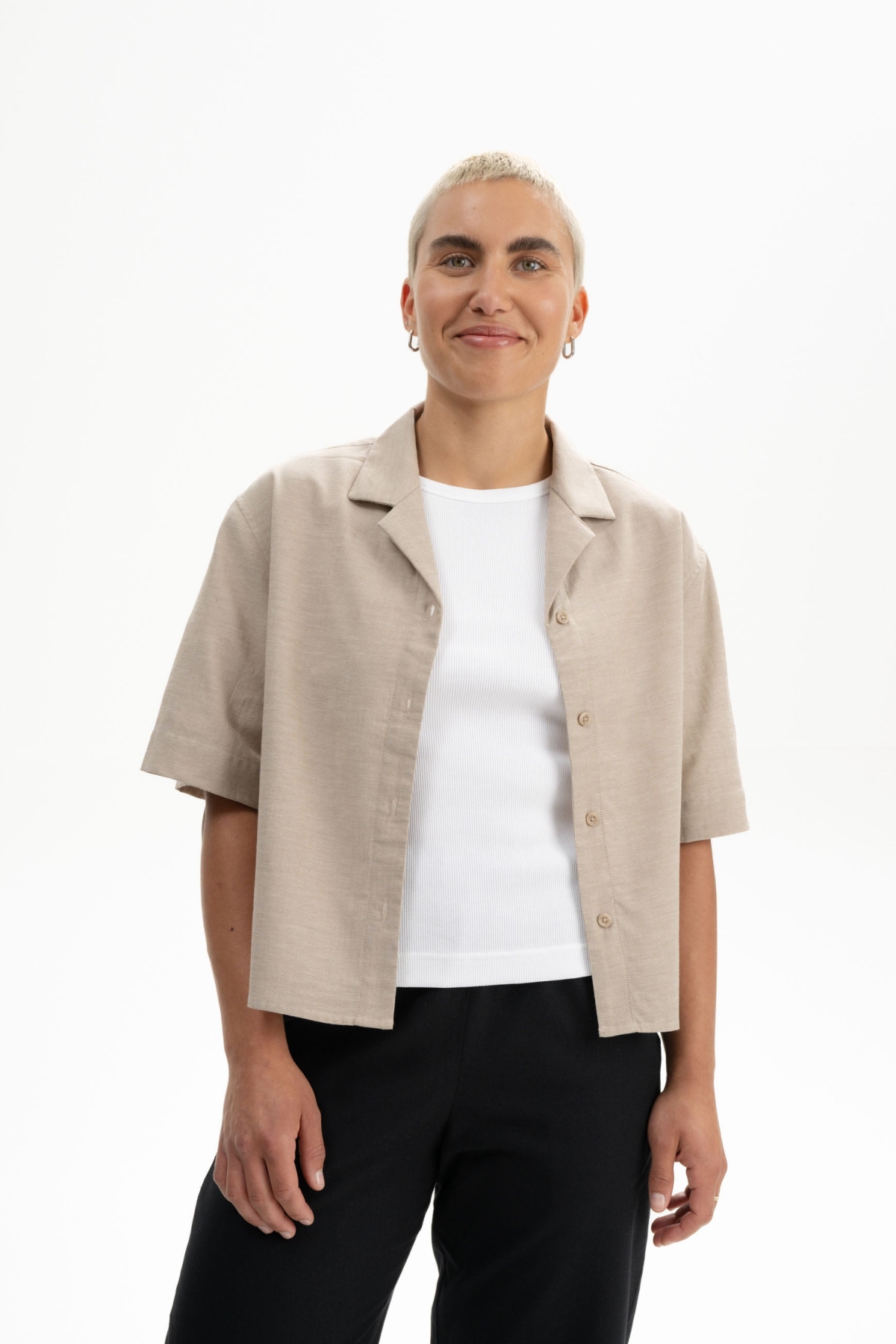 MELA  Shirt Korte Mouw Tavleen Berk Melange Beige