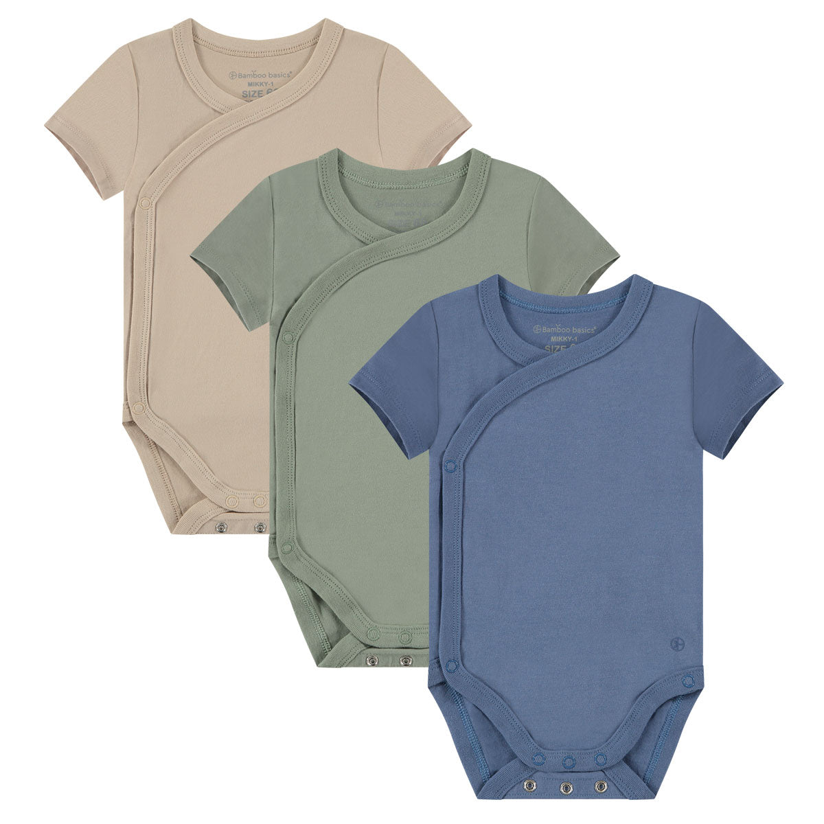 Overslagromper korte mouw MIKKY (3-pack) - Beige, Groen & Blauw