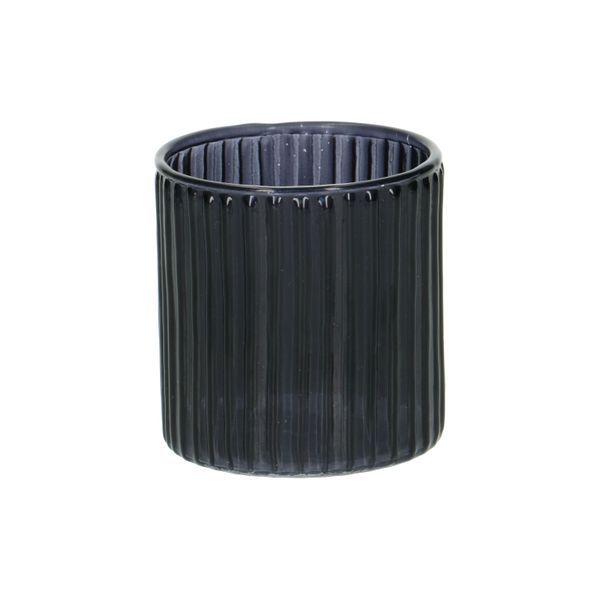 Waxinelichthouder, geribbeld glas, blauw, 6,5 X Ø 6 cm