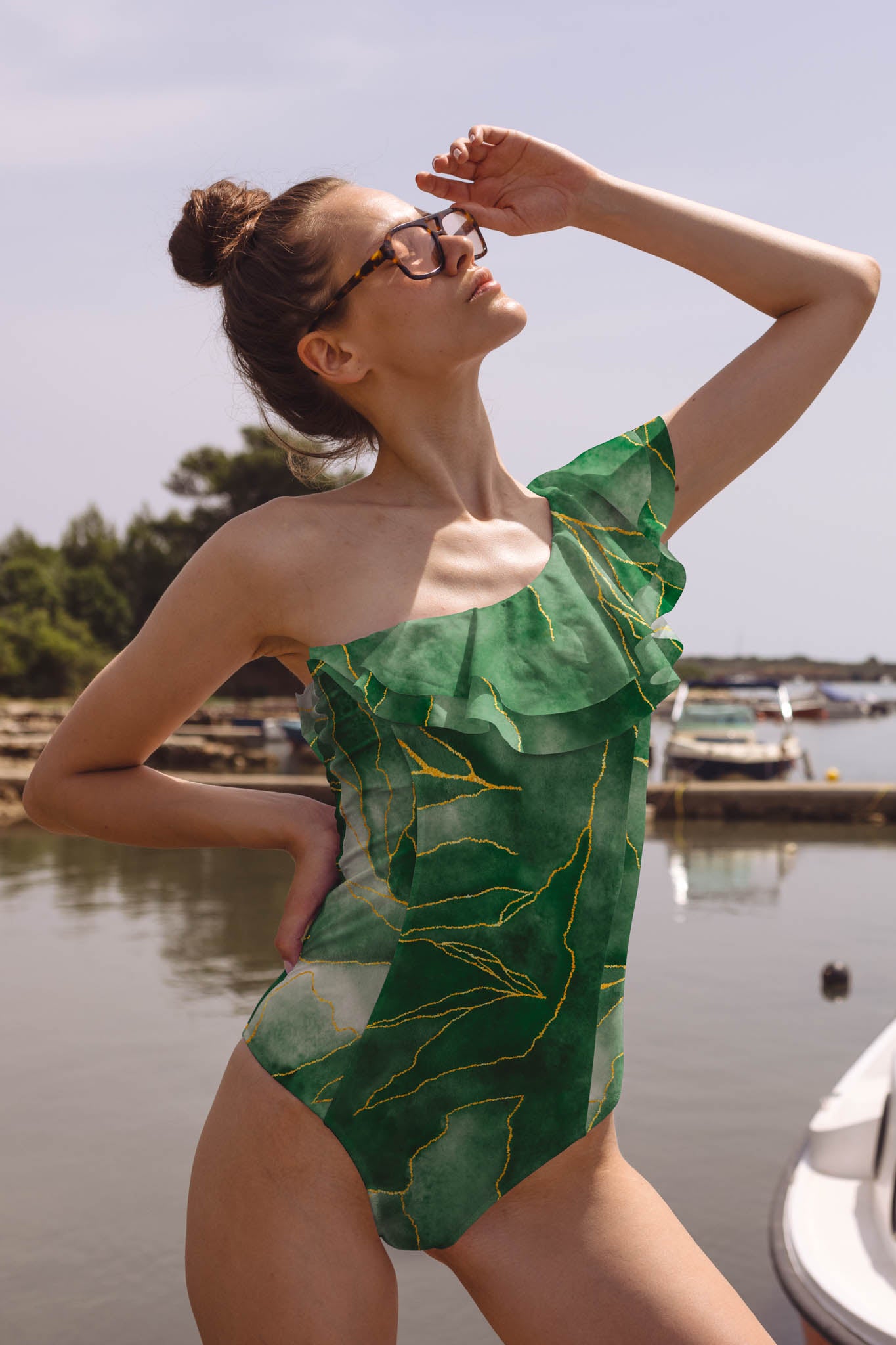 Averie  Badpak Ruffled Jade Gradient Print Green Uit Ã‰Ã©n Stuk