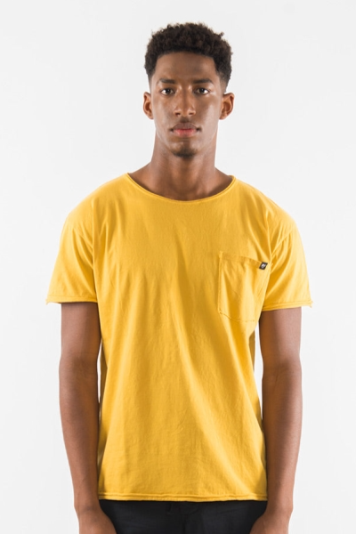 RAVENS VIEW IBIZA mannen vegan T-Shirt Round Wild Neck Pocket Goudgeel