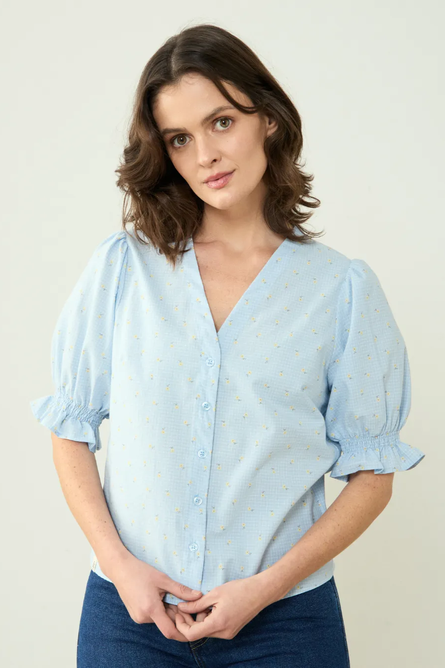 Clotsy  Blouse Marianne Met Bloemenprint, Lichtblauw