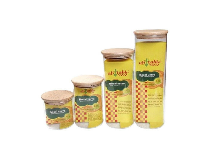 AhTable! Borosilicaat glazen pot 1,4 Liter met beukenhouten deksel. 