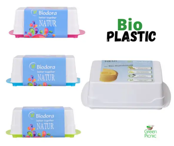 Biodora botervloot van bio plastic, wit met roze