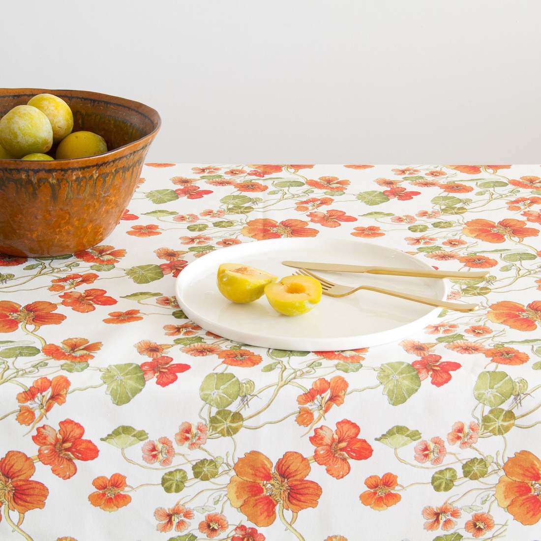 Floral Tablecloth Cotton - Orange Nasturtium