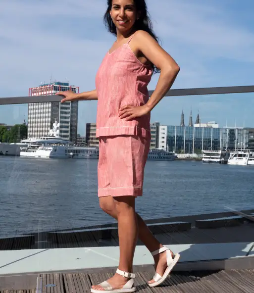 Roze of blauwe katoenen spaghettitop met shorts