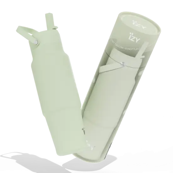 IZY Travel Bottle 900ml Pistachio - Dubbelwandige RVS fles met rietje