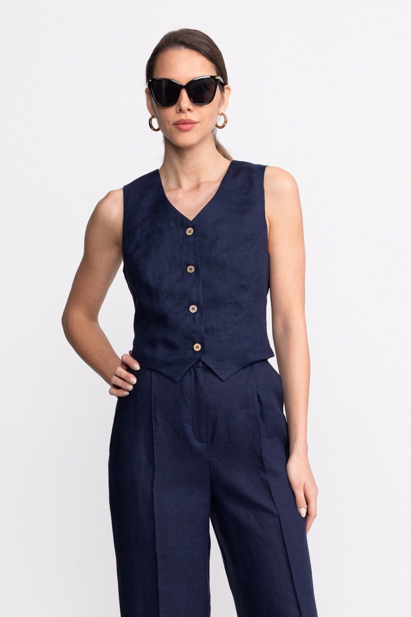 De IONESCU  Gilet Van Figa-Linnen In Marineblauw