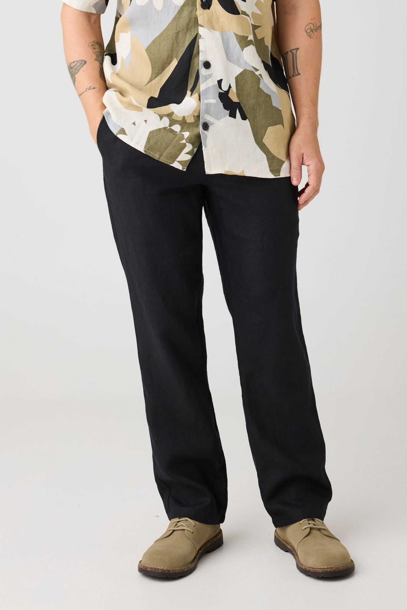 KnowledgeCotton Apparel mannen vegan Broek Los Linnen Zwart Jet