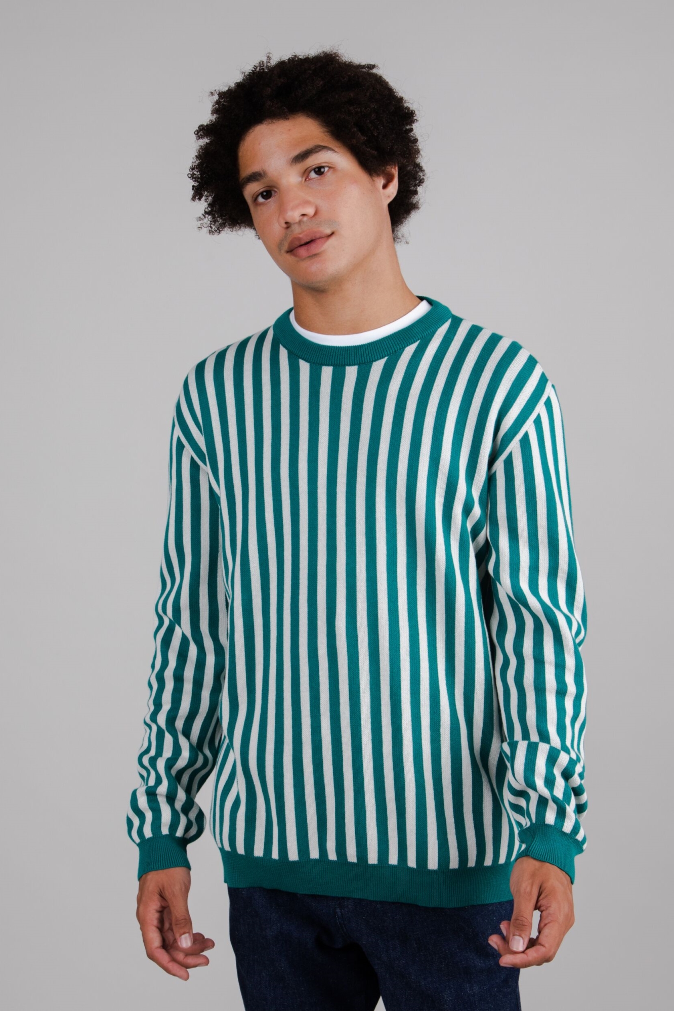 Brava Fabrics mannen vegan Gestreepte Trui Met Ronde Hals Oceaan