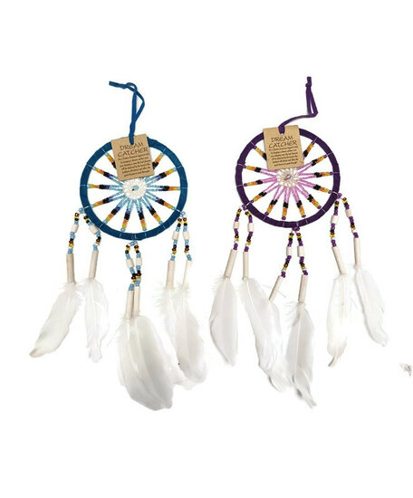 Fairtrade mini Dreamcatcher, dromenvanger in paars of aqua