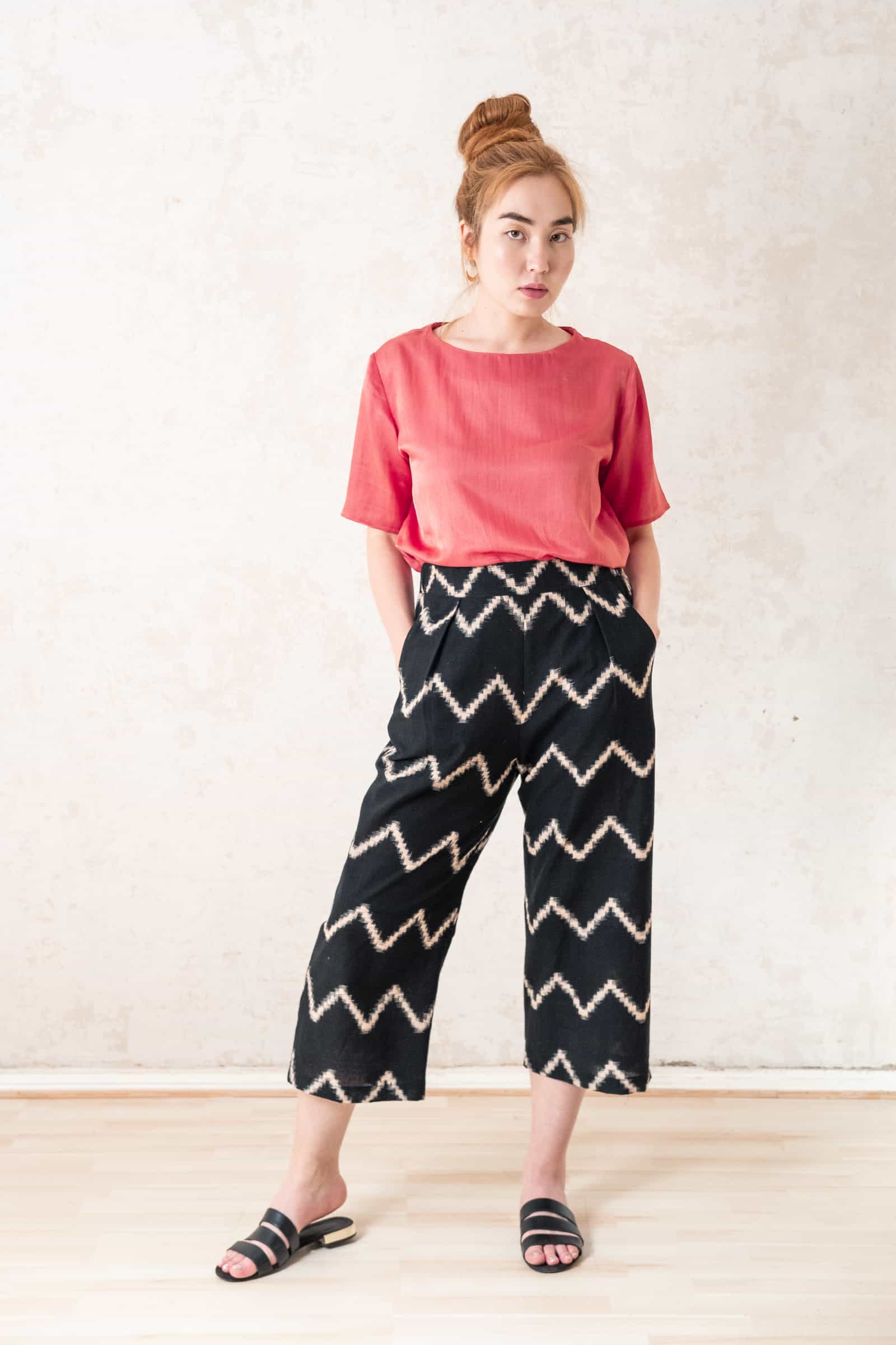 Jyoti Fair Works  Culotte Chetana Zigzag Ikat Zwart