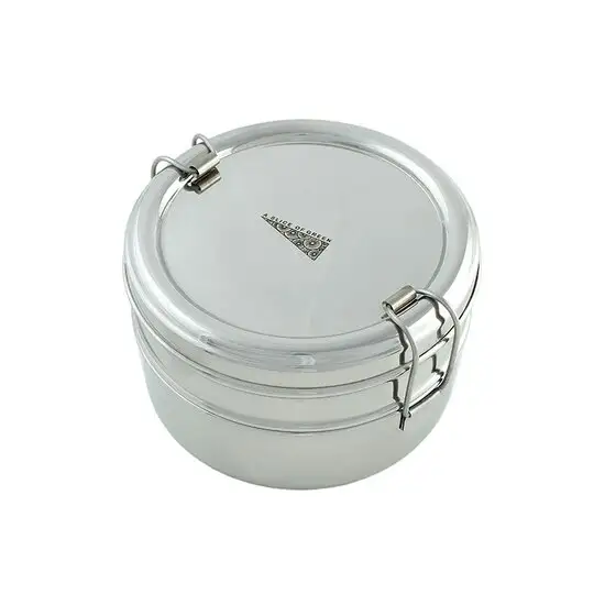 Two Tier Round Lunch Box Chapra, RVS broodtrommel met 2 compartimenten.