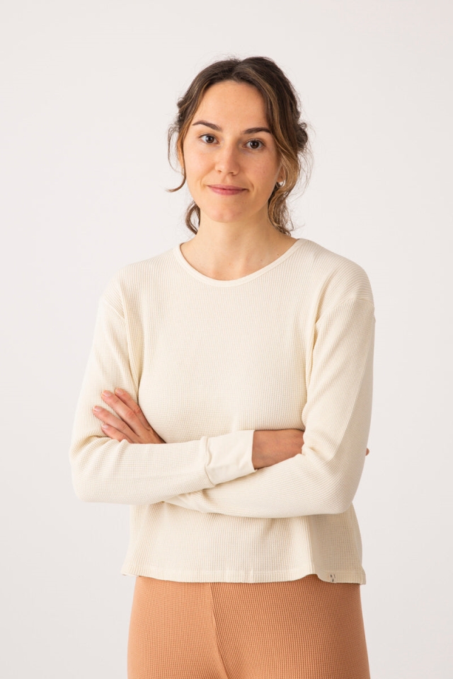 MATONA  T-Shirt Lange Mouw Basic Ecru Wit