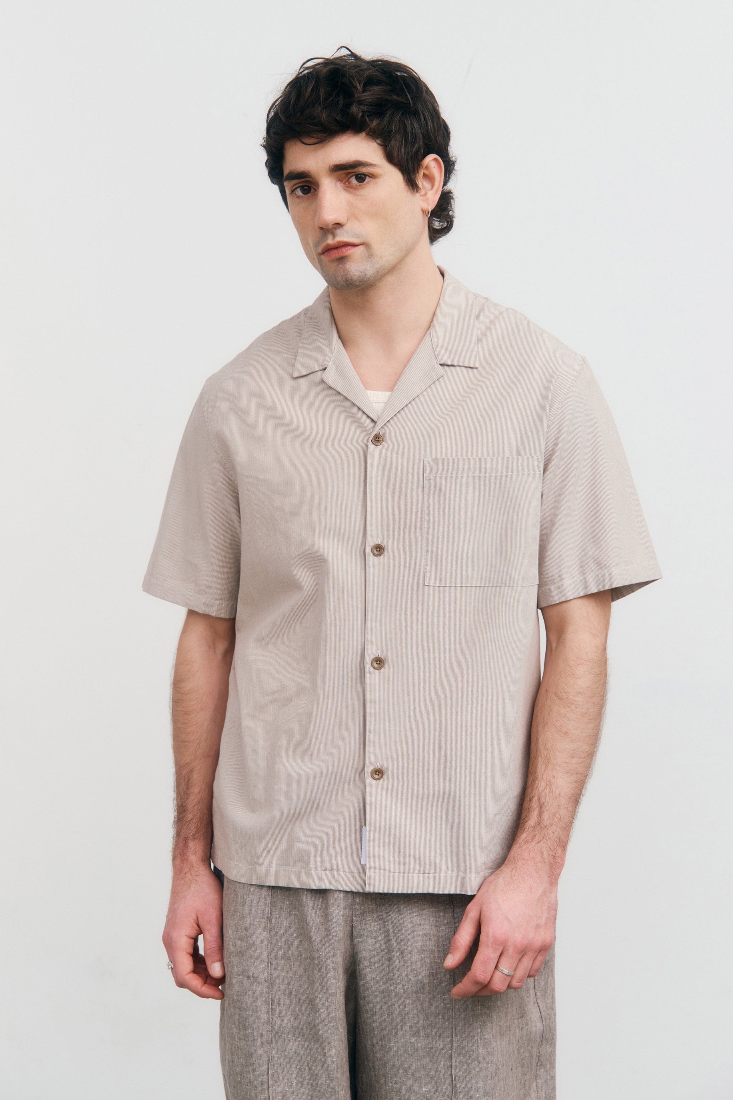 Rotholz mannen vegan Bowlingshirt Met Beige Strepen