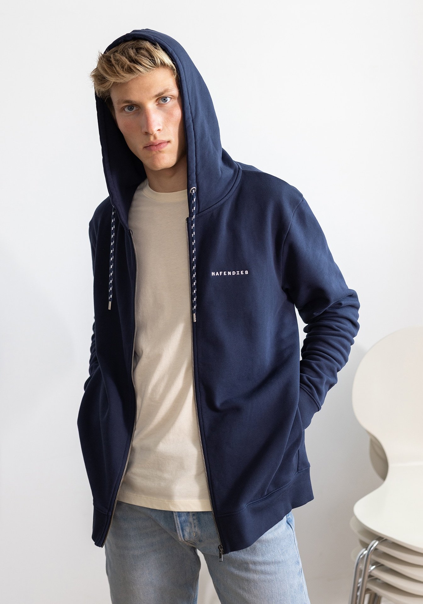 Hafendieb mannen vegan Hoodie Vest Logo Stick Navy