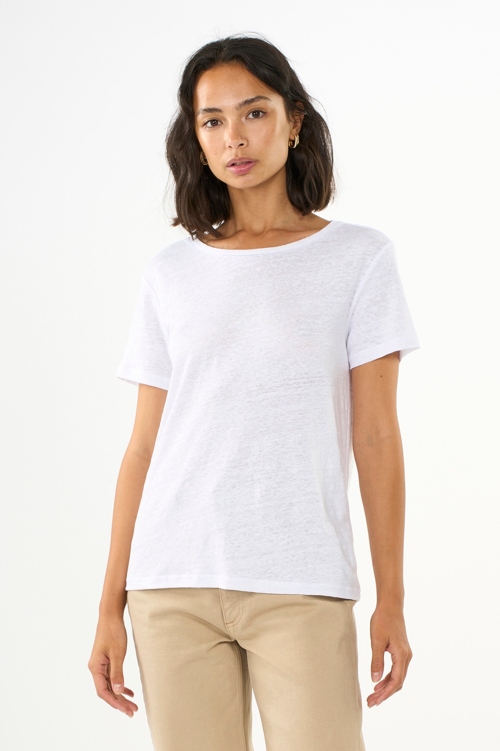 KnowledgeCotton Apparel  T-Shirt Regular Linen Helderwit