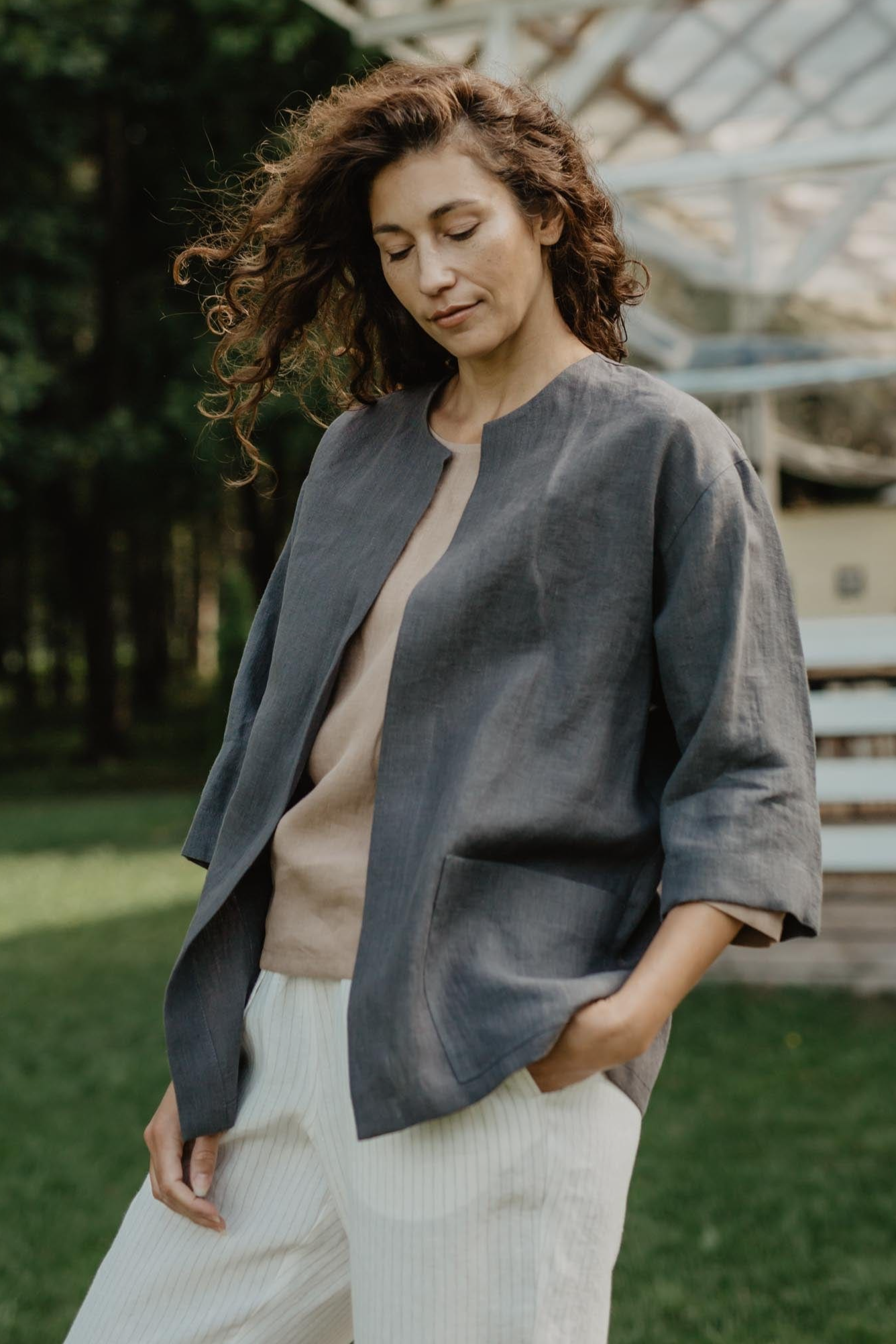 AmourLinen Jas KYIV Oversized Donkergrijs