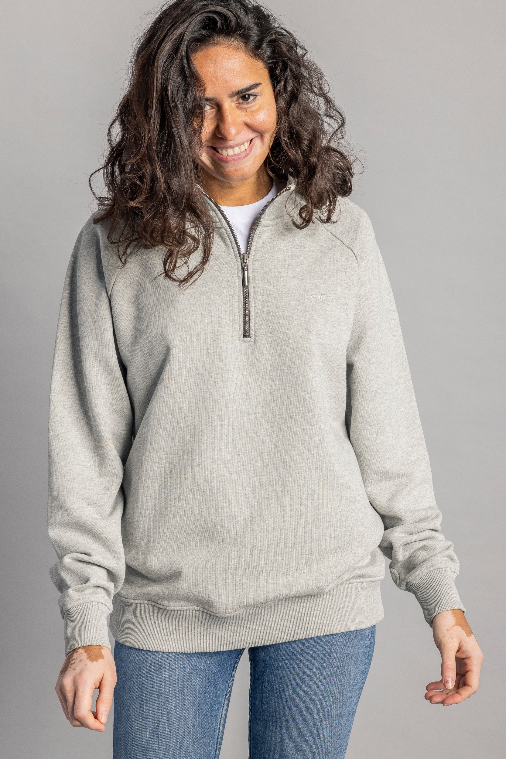 DIRTS mannen vegan Quarter Zip Raglan Unisex Grijs GemÃªleerd