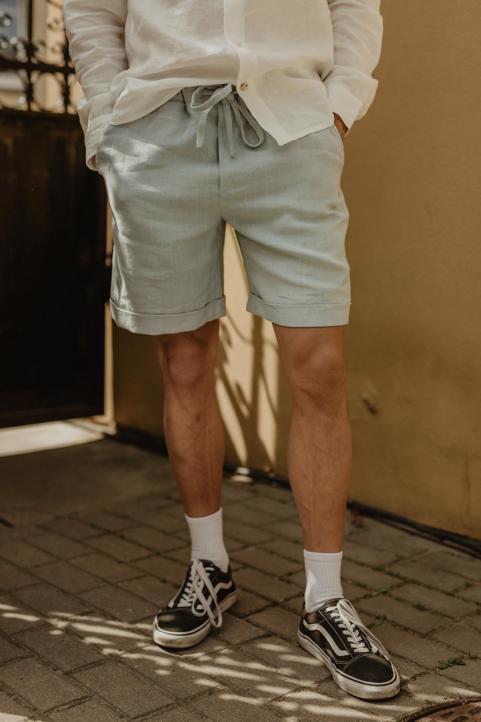 AmourLinen mannen vegan Linnen Korte Broek Ares Sage Green