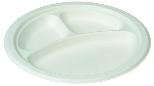 Suikerriet rond 3-vaks bord 26cm. Bio Wegwerpbord in pak van 50 stuks.