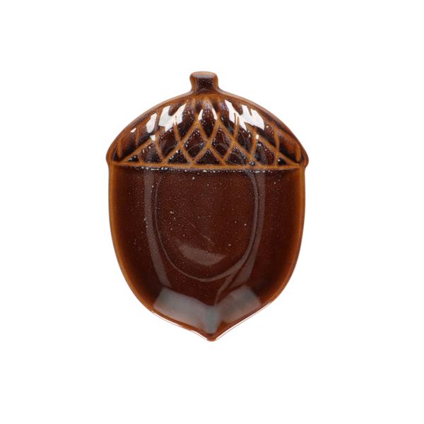 Schaal eikel, steengoed, bruin, 15 x 11.5 x 1.8 cm