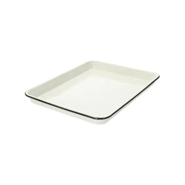 Dienblad & bakplaat, emaille, wit/zwart, 42 x 32 cm