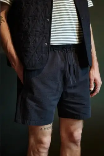 Rotholz Seersucker Shorts Marineblauw