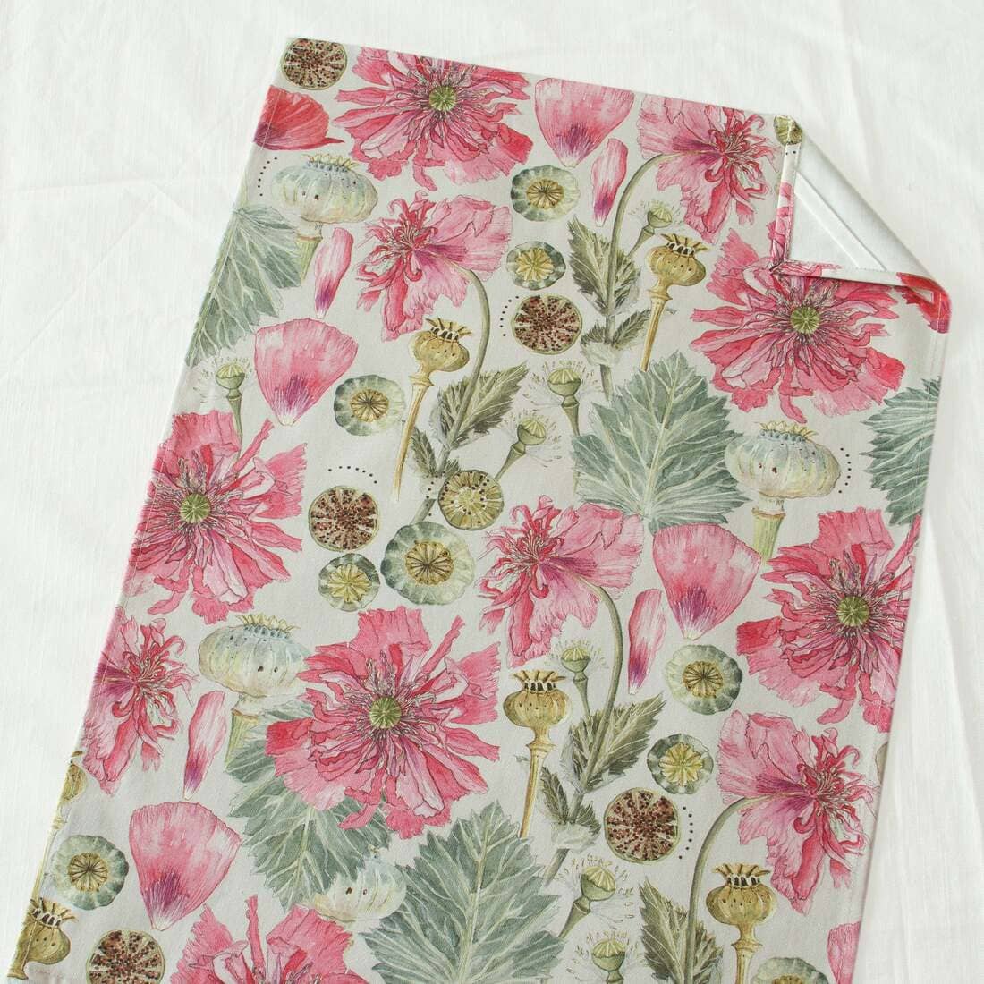 Floral Tea Towel Cotton - Pink Poppies