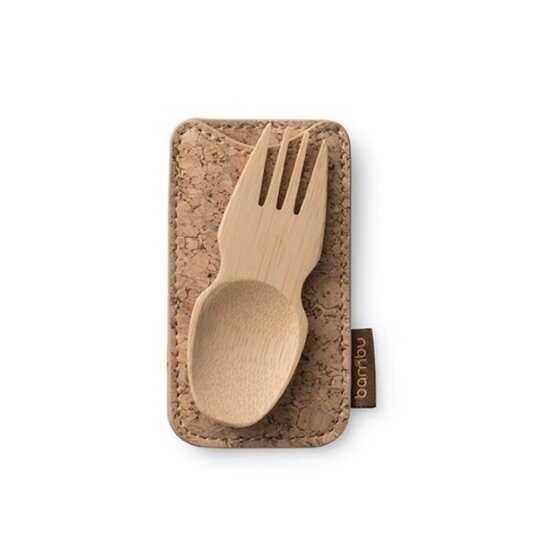 Bambu Spork & Cork - Spork van bamboe hout in etui van kurk.
