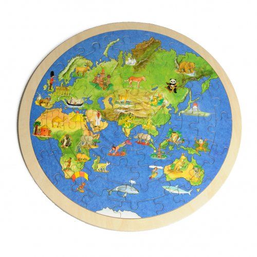 Puzzel wereld, dubbelzijdig, rond