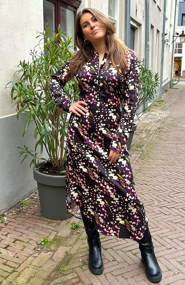 Midi jurk print paars