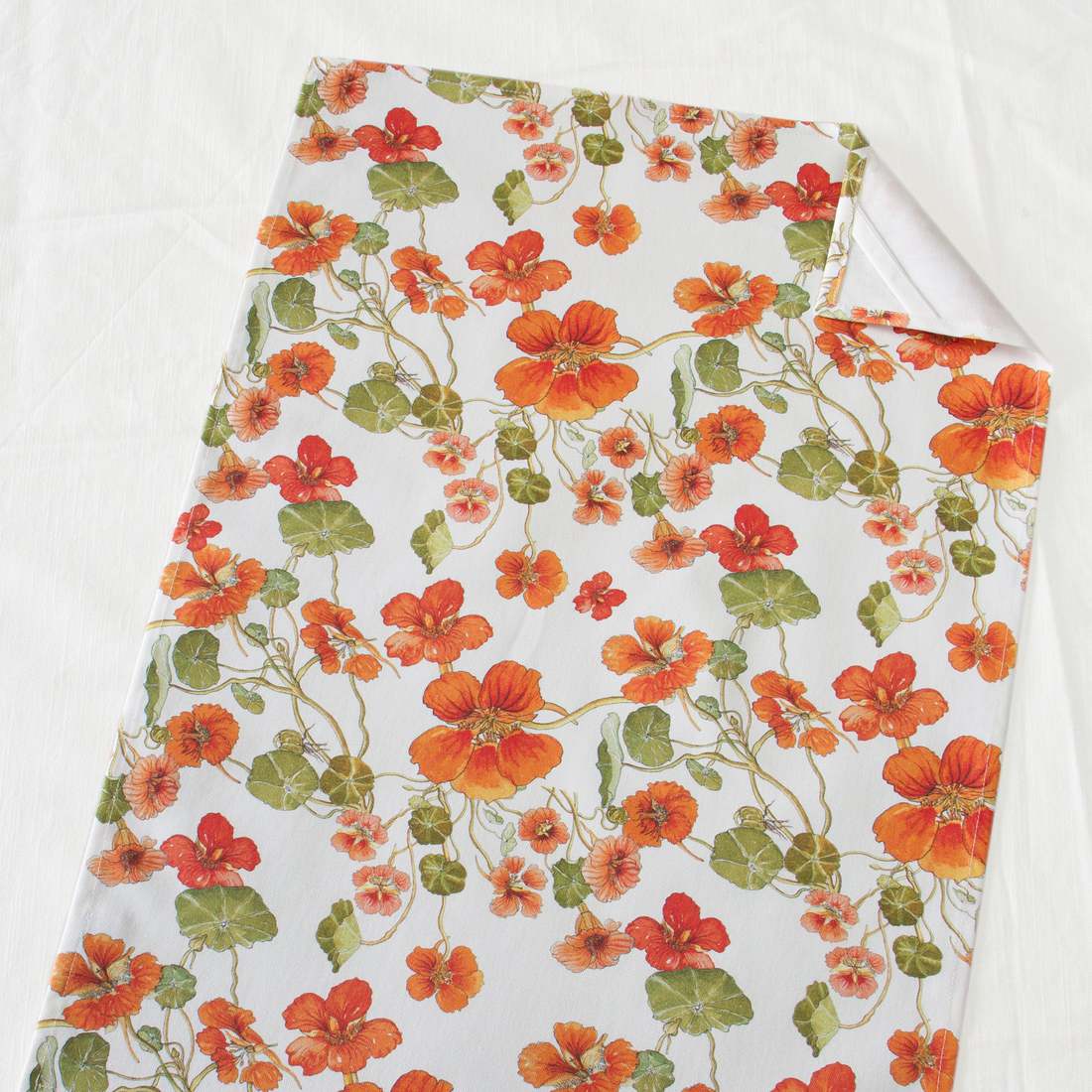 Floral Tea Towel Cotton - Orange Nasturtium
