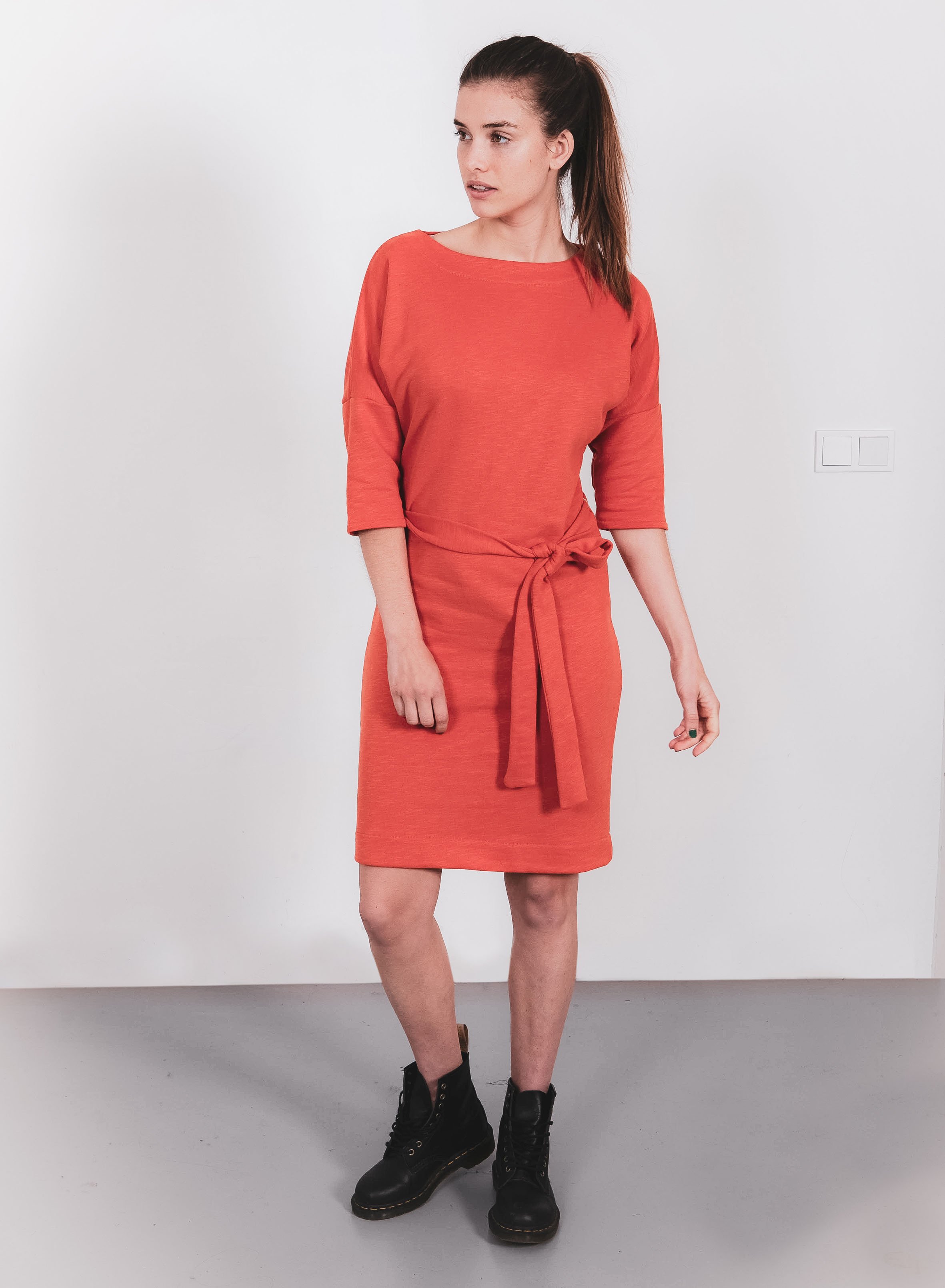 Jurk - gerecyclede sweatshirt stof - oranje