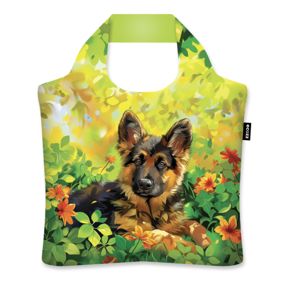 Ecozz opvouwbare shopper van gerecycled plastic - Puppy in the Garden