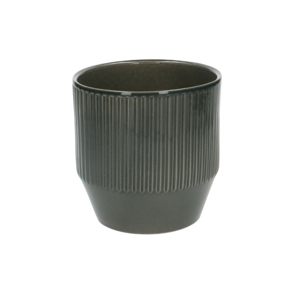 Bloempot, aardewerk, grijsgroen geribbeld, Ø 13 cm