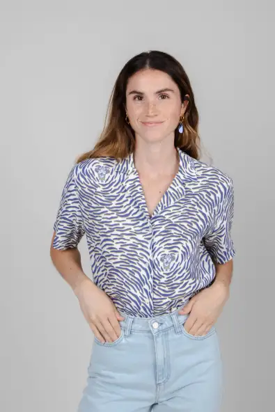Brava Fabrics  Blouse Tijger Aloha Wit & Blauw