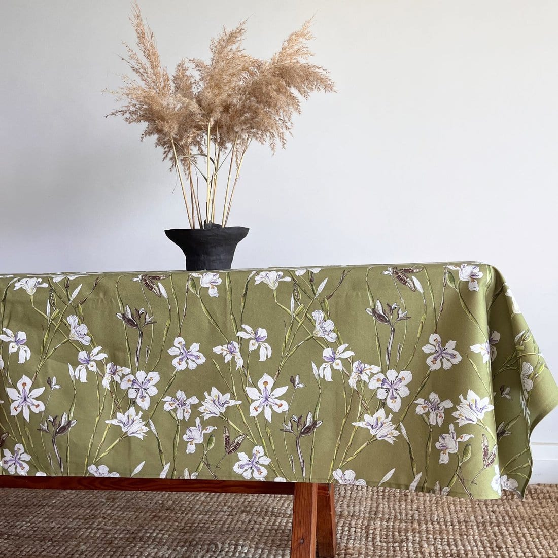 Floral Tablecloth Recycled Plastic - Green Irises