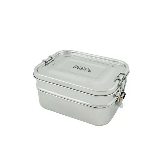 A Slice of Green Buruni Two Tier lunchbox: Lekbestendige RVS broodtrommel met 2 compartimenten.