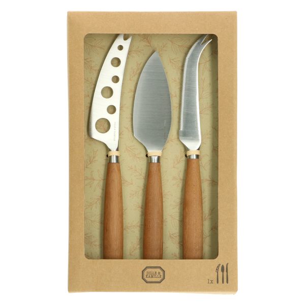 Kaasmesjes 'Gent', rvs en esdoornhout, set van 3