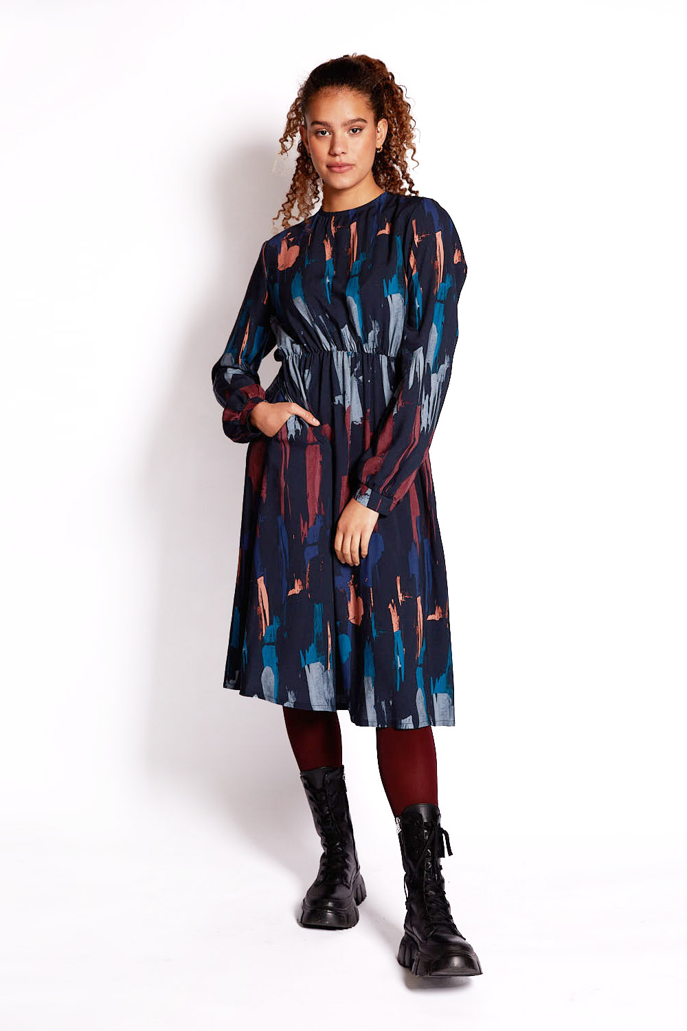 WiDDA  Jurk Splash Grafisch Patroon Donkerblauw