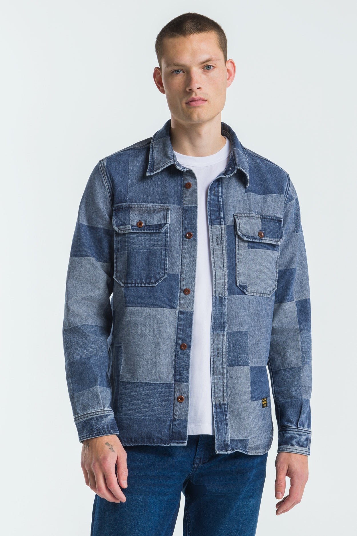 Kings of Indigo mannen vegan Overhemd Kogyoku Jacquard Denim