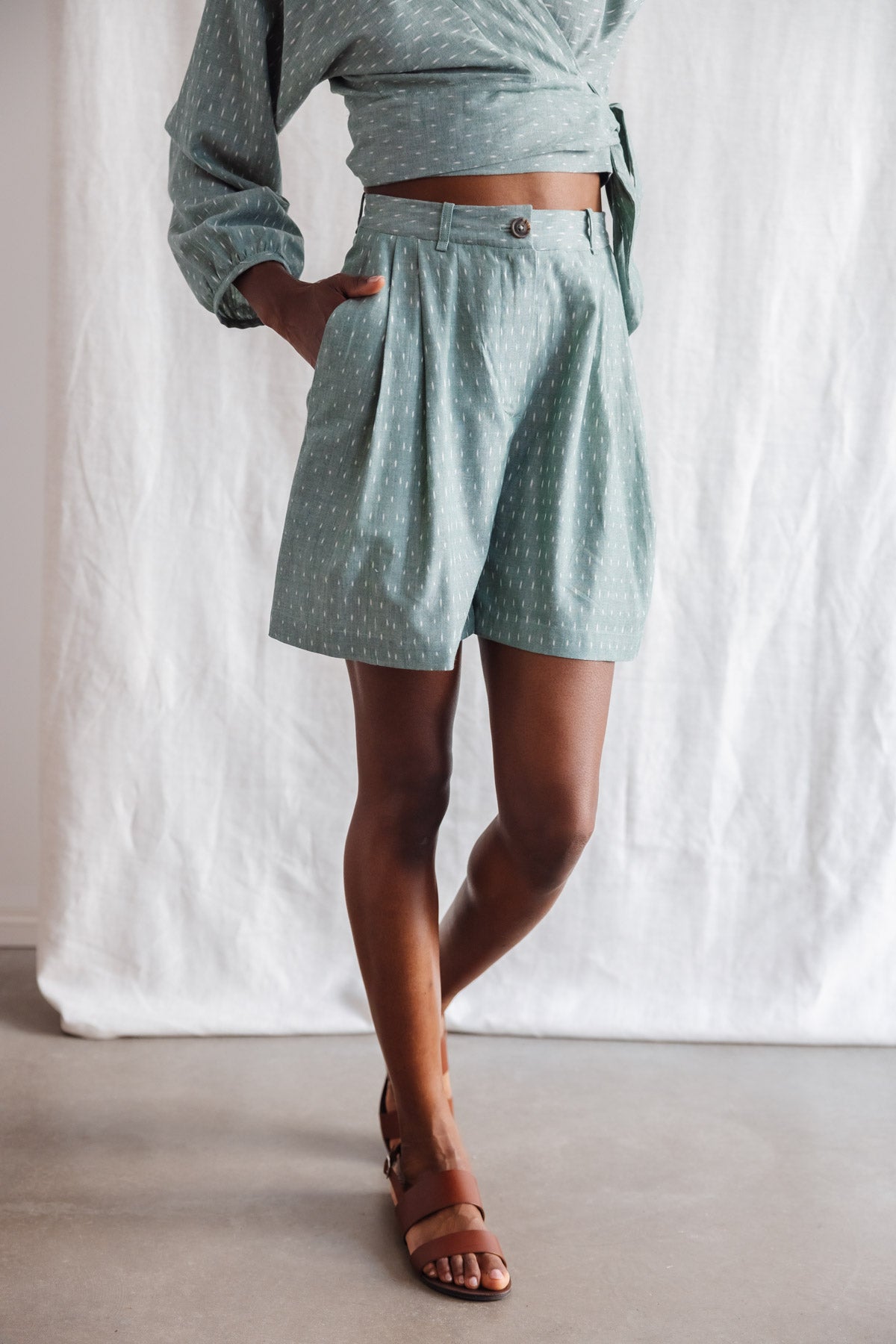 Jyoti - Fair Works  Shorts Kamalia Ikat Sage
