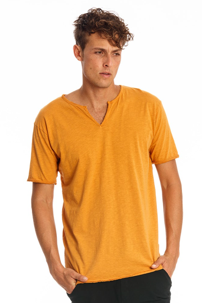 RAVENS VIEW IBIZA mannen vegan T-Shirt Eros Gold Sand Geel